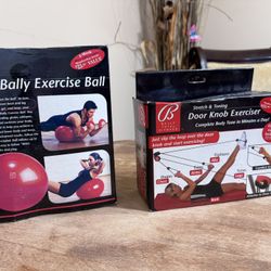 🏋️♀️ Bally Total Fitness Set — Exercise Ball + Door Knob Exerciser