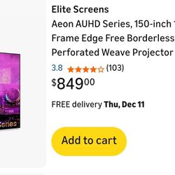 150" Elite Screens Aeon AUHD Series, 150-inch 16:9, 4K Home Theater projector screen.