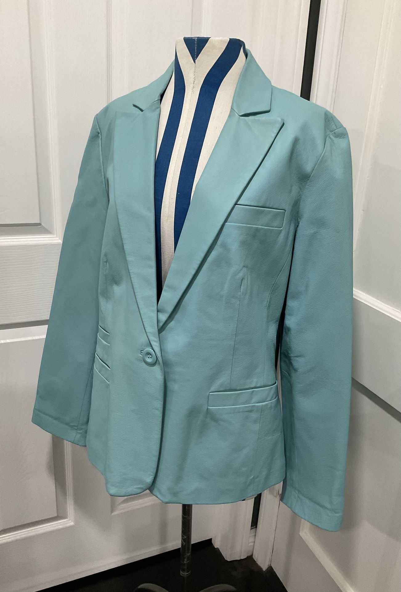BERNARDO TURQUOISE LEATHER BLAZER JACKET