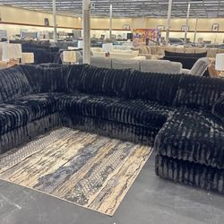 CORDUROY SOFT BRAND NEW BLACK LARGE SECTIONAL SAME DAY DELIVERY 