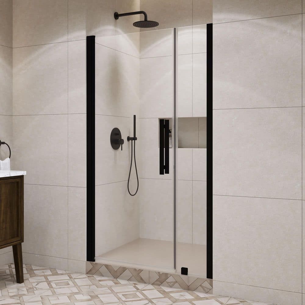 Pasadena 41.42 in. - 43 3/8 in. W x 72 in. H Pivot Alcove Frameless Shower Door in Black