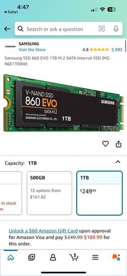 Samsung 860 EVO 1 TB M.2 Internal SSD