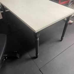 Powell Company Angie Dark Gray and Smokey White Wood 59 in. 4-Leg Dining Table Seats 6