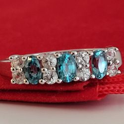 ❤️14k Size 9.75 Precious Solid White Gold Blue and White Topaz Ring!/ Anillo de Oro con Topaz Blanco y Azul!👌🎁Post Tags: Anillo de Oro