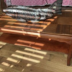 50s Antique Coffee Table Inlaid Wood Top 