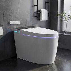 Smart Elongated Bidet Toilet 1.28 GPF in White with Auto Flush, Heated Seat, Foam Shield, Remote, Self-Cleaning Nozzle
