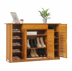 Louver Panel 4 Door Cabinet - with Center Drawer