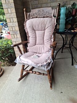 Nice Wood Rocking Chair. $40 Red Checked Cushions Are Additional $20