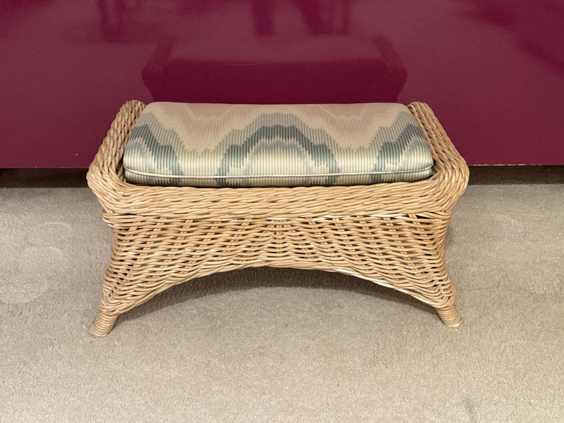 VINTAGE RATTAN WICKER OTTOMAN BENCH