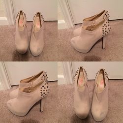 Nude spiked croc heels
