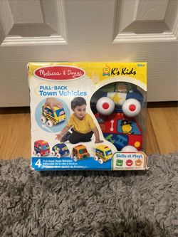 Melissa & Doug 4 Pull-Back Town Vehicles K's Kids Baby Toddler Soft Toys - NEW