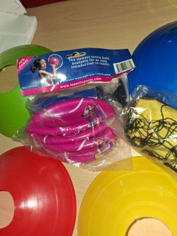 2 balls mini air pumps 1 pickleball net 4 cones