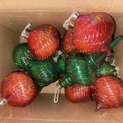 Box Of 14 Large Iridescent Ornaments New 