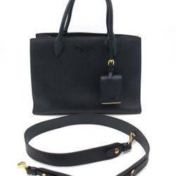 Prada Monochrome Tote Saffiano with City Calf Medium Navy Blue