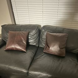 Black Italian Leather Sofa For Sale 