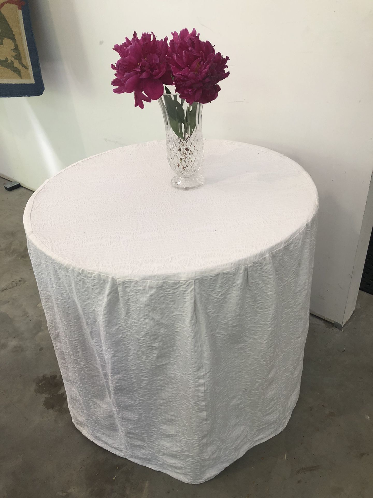 End Table With White Cotton Overlay Cover