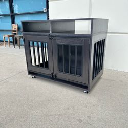 Dog Crate Furniture, Wooden Dog Crate Table, Decorative Dog Kennel with 2 Drawers, Decorative Pet House End Table, Wooden Cage Kennel Furniture Indoor