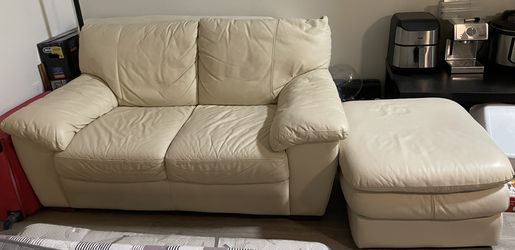 Leather couch with ottoman