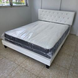 Queen Size Bed Frame With MATTRESS NEW BEDROOM FURNITURE SET 