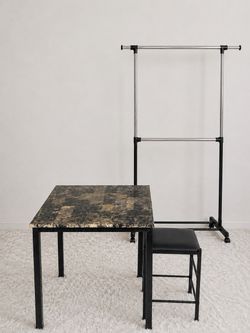 Small Dinning set, stool, and Clothing Rack