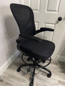 Alolo Ergonomic Drafting Chair - Big & Tall Office Chair with Flip-Up Arms (Black) NEW flaw