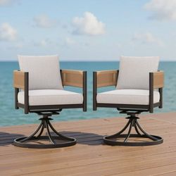 NEW - Everite 2 Pieces Swivel Rocker Chairs , Outdoor Dining Chairs with Thickened Cushions, Wicker Patio Bistro Set for Garden, Backyard, Lawn, Porch