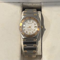 Solid 18k Gold & SS + Diamonds 💎 Omega” Style Swiss Watch