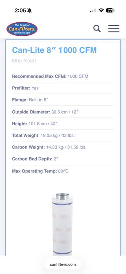 Can Lite Filter 800 CFM