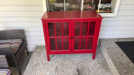 Red bookshelf cabinet