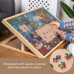 Lavievert 1000 Piece Tilting Jigsaw Puzzle Board with Wooden Cover, Adjustable Puzzle Board with Built-in Easel/Stand, Portable Puzzle Table with Non-