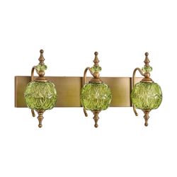 TLOLGT Vintage Green Bathroom Vanity Light Fixtures, Antique 3 Lights Bedhroom Wall Sconce Lighting Brass Finish With Crystal Glass Shade,Victorian Va