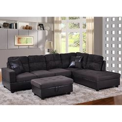 New Espresso 2 Tones Sectional And Ottoman 