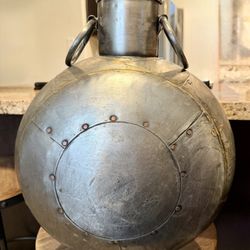 Riveted Welded Metal Pot Vase Jug Indian Water Steampunk Decor Sculpture 18"T