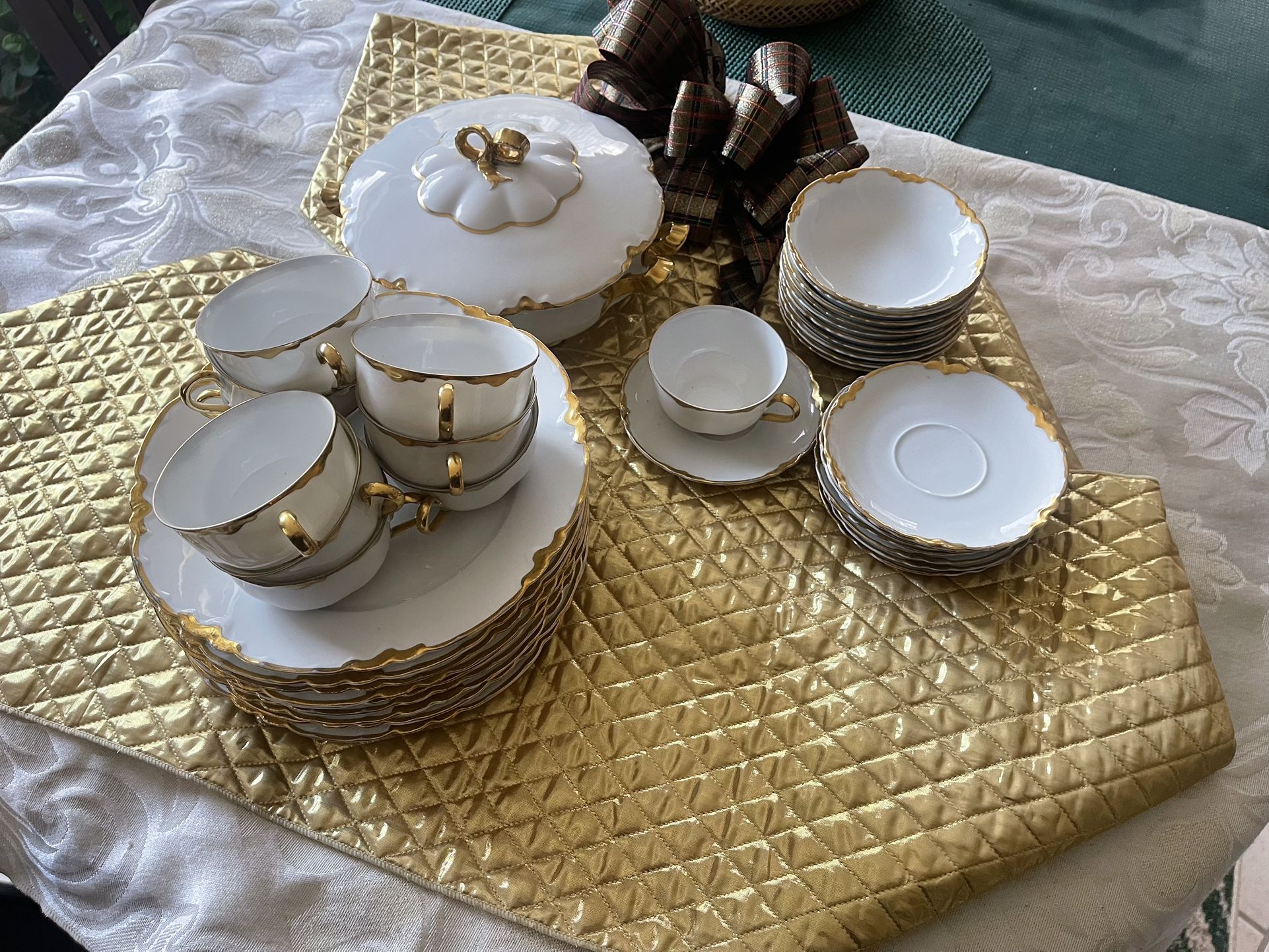 Vintage Fancy Gold Trim China Plates Cups 33 Piece