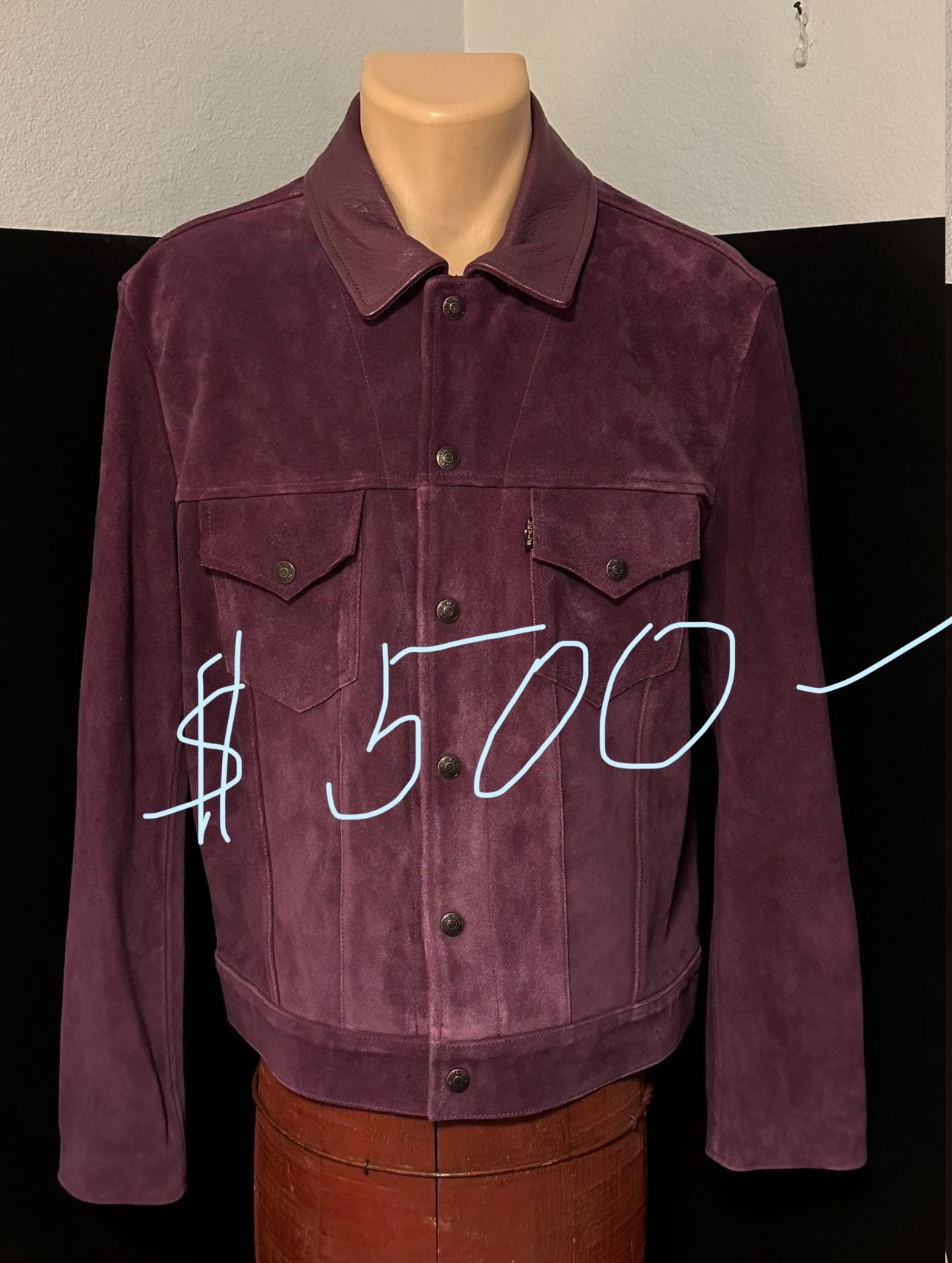 NWT Levi’s Big E Suede, Trucker Jacket, Purple, Italy,2- Smalls