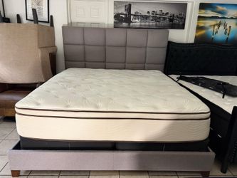 Grey king bed and mattress