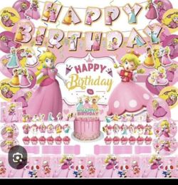 Princess peach Birthday Decorations Balloons Supplies Banner Backdrop 