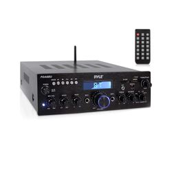Pyle Wireless Bluetooth Power Amplifier System - 200W Dual Channel Sound Audio Stereo Receiver w/ USB, SD, AUX, MIC in w/ Echo, Radio, LCD - for Home 