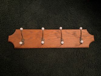 Oak Wall Coat Rack with 4 Double Hooks