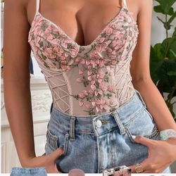  Sexy Lingerie Floral Emroidered Teddy Lace Up Mesh Sheer Bodysuit One Piece