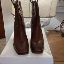 Paige Ashley Studded Western Boot Brown Leather