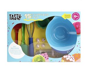 Tasty Kits Cupcake Gadget Set, Includes Kid-Safe Real Baking Tools and Reusable Silicone Baking Cups, Multi-color, 15 Piece