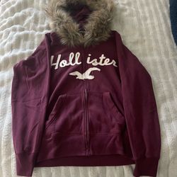 Hollister Burgundy Fur Hood Zip Up