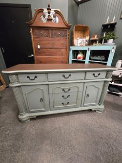 Sage green antiqued dresser / buffet