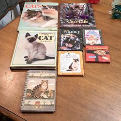 Bundle Of 8 Books About Cats Incl: 7 Hardcover Books & 1 Notebook 