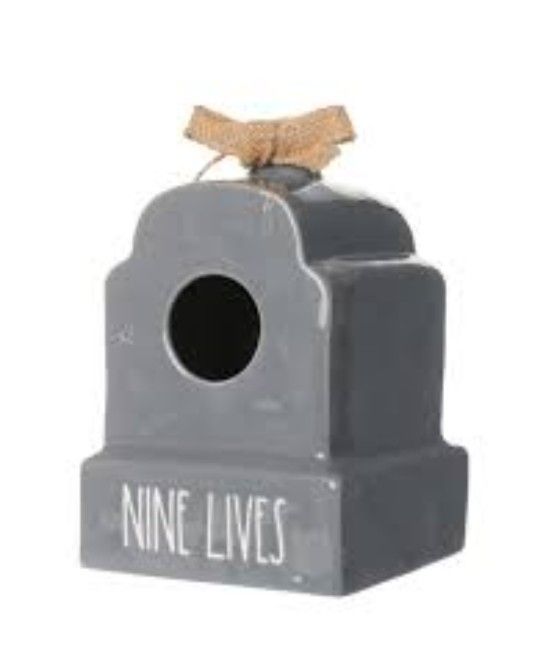 Rae Dunn "Nine Lives" Tombstone Bird House & Feeder 