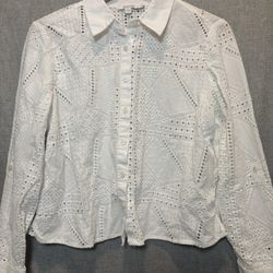 White Chico's Eyelet Embroidered Button-Down Shirt Size 1 US 8