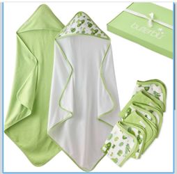 7 Piece Bath Time Set 100% Organic Cotton Hooded Towels and Washcloths for Baby Girls, Boys, Unisex​, Leaf Frog, One Size