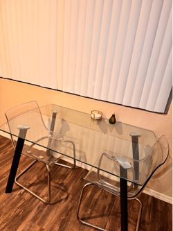 Moving Sale! Glass Dining Table + 2 IKEA Tobias Chairs