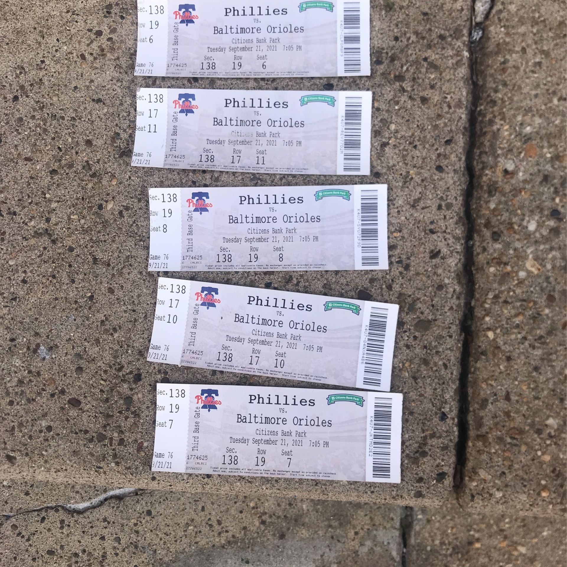 Phillie Baseball Tickets 4 Sale 10.00 Each